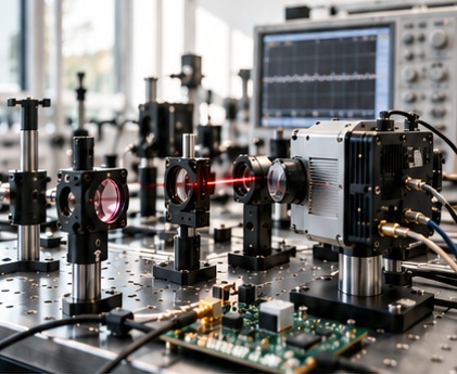 Precision optics and electronics on a laboratory bench